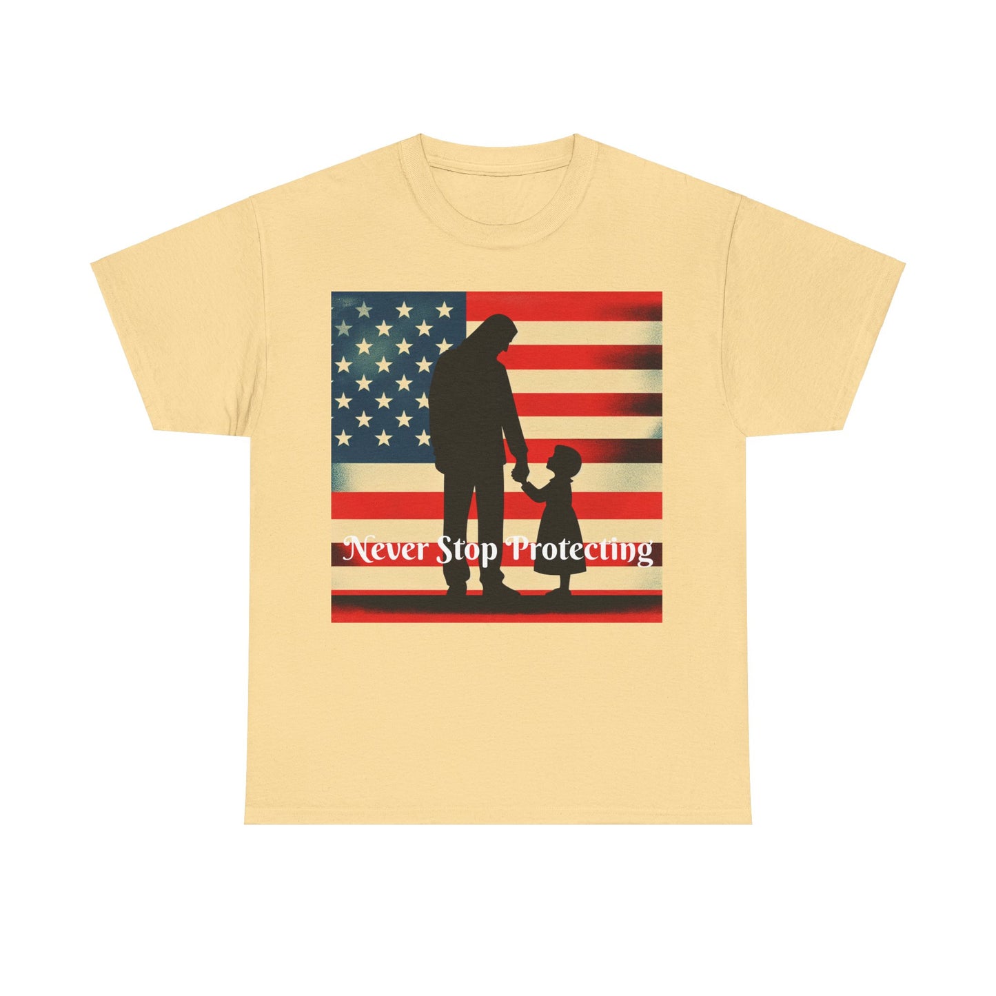 Never Stop Protecting, Patriot Dad Unisex Heavy Cotton Tee, Father's Day, American Flag, Father & Daughter, Family Graphic Tee - Top That Tees