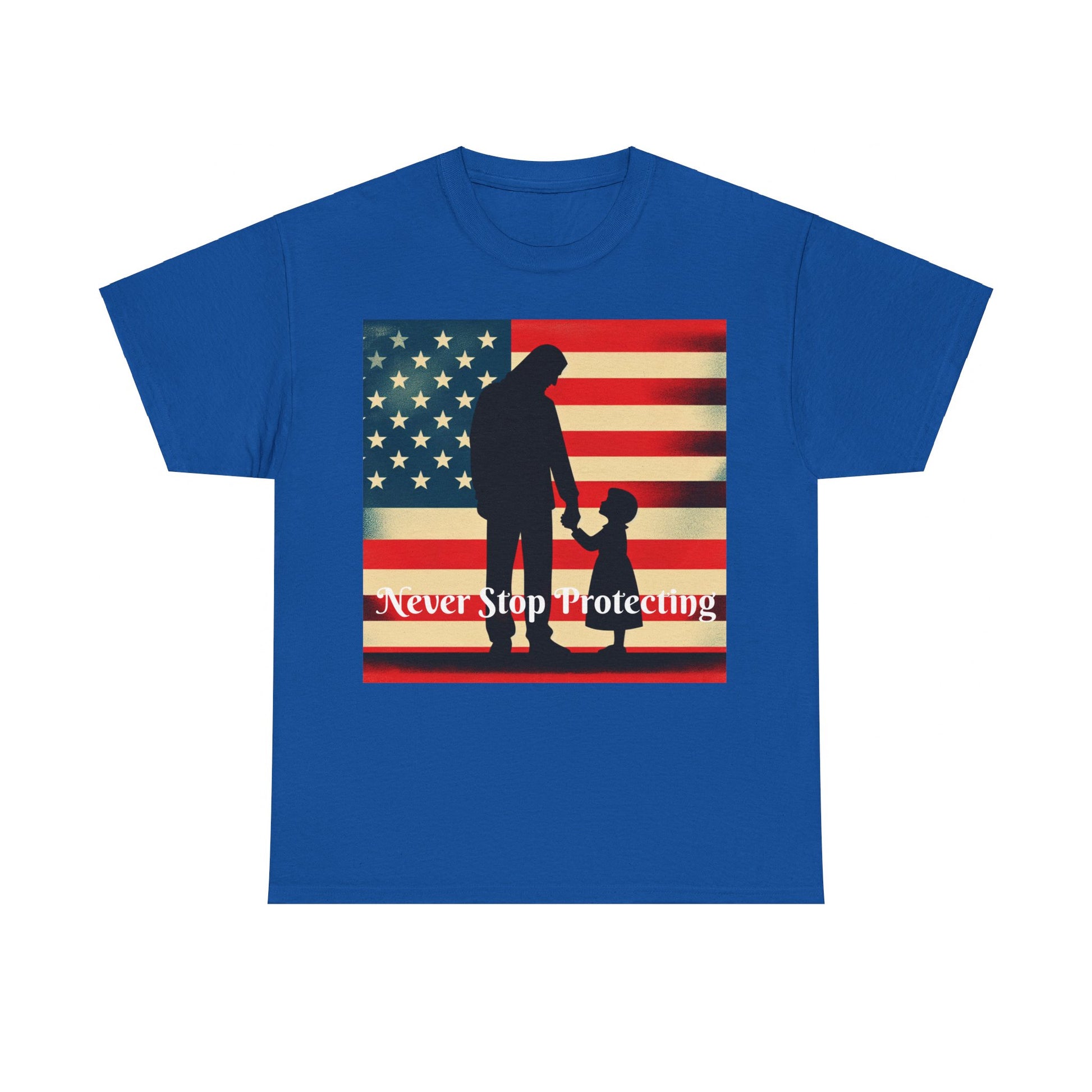 Never Stop Protecting, Patriot Dad Unisex Heavy Cotton Tee, Father's Day, American Flag, Father & Daughter, Family Graphic Tee - Top That Tees