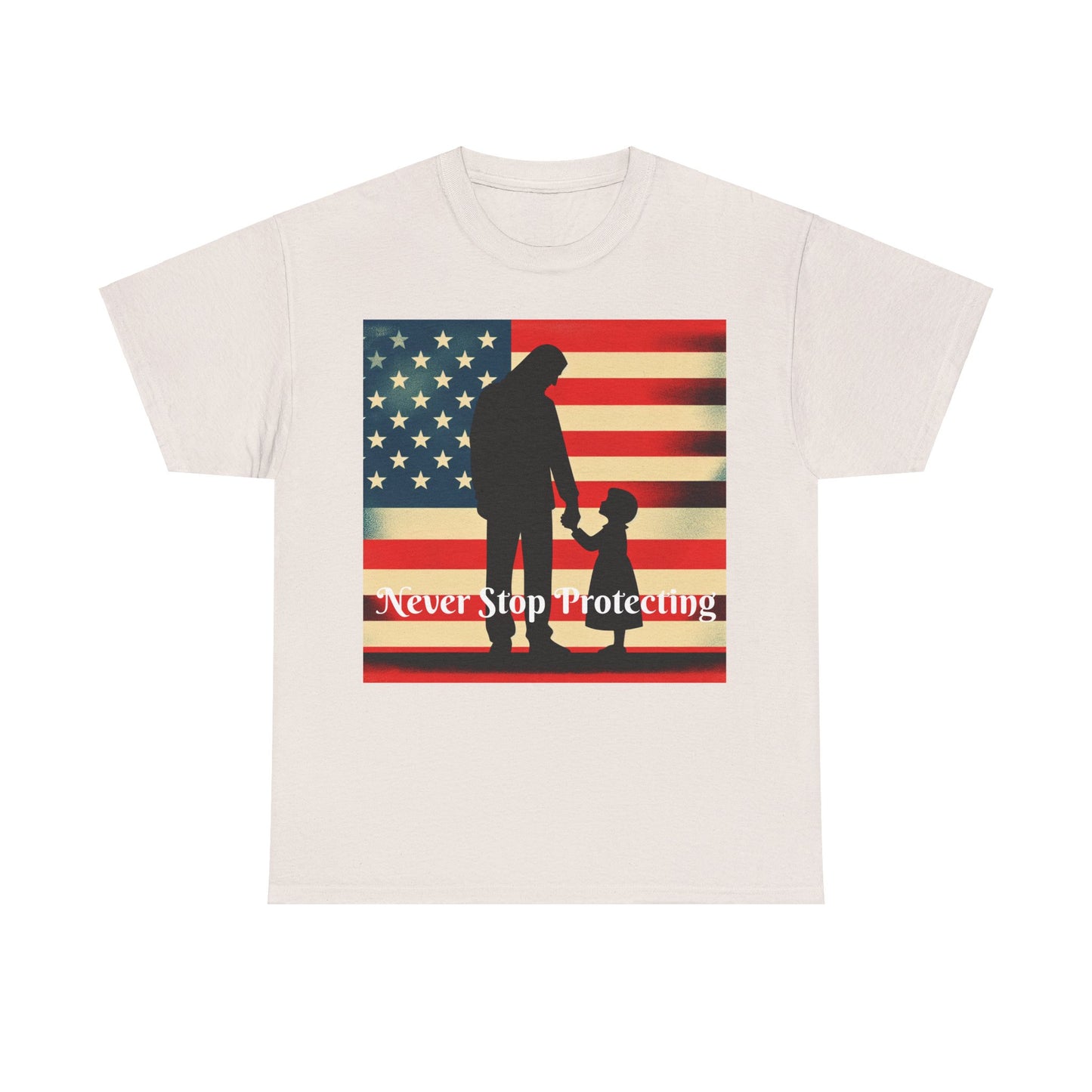 Never Stop Protecting, Patriot Dad Unisex Heavy Cotton Tee, Father's Day, American Flag, Father & Daughter, Family Graphic Tee - Top That Tees