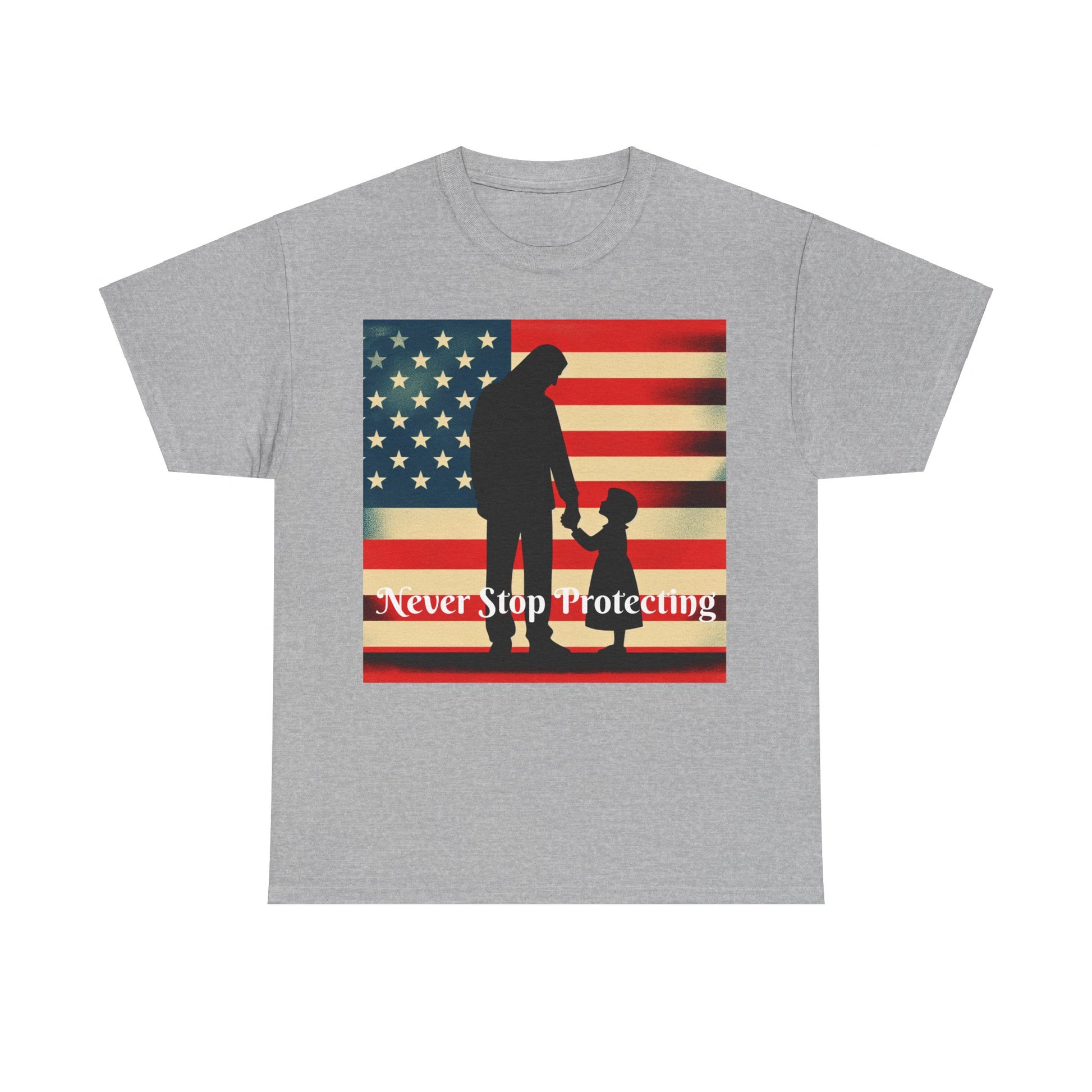 Never Stop Protecting, Patriot Dad Unisex Heavy Cotton Tee, Father's Day, American Flag, Father & Daughter, Family Graphic Tee - Top That Tees