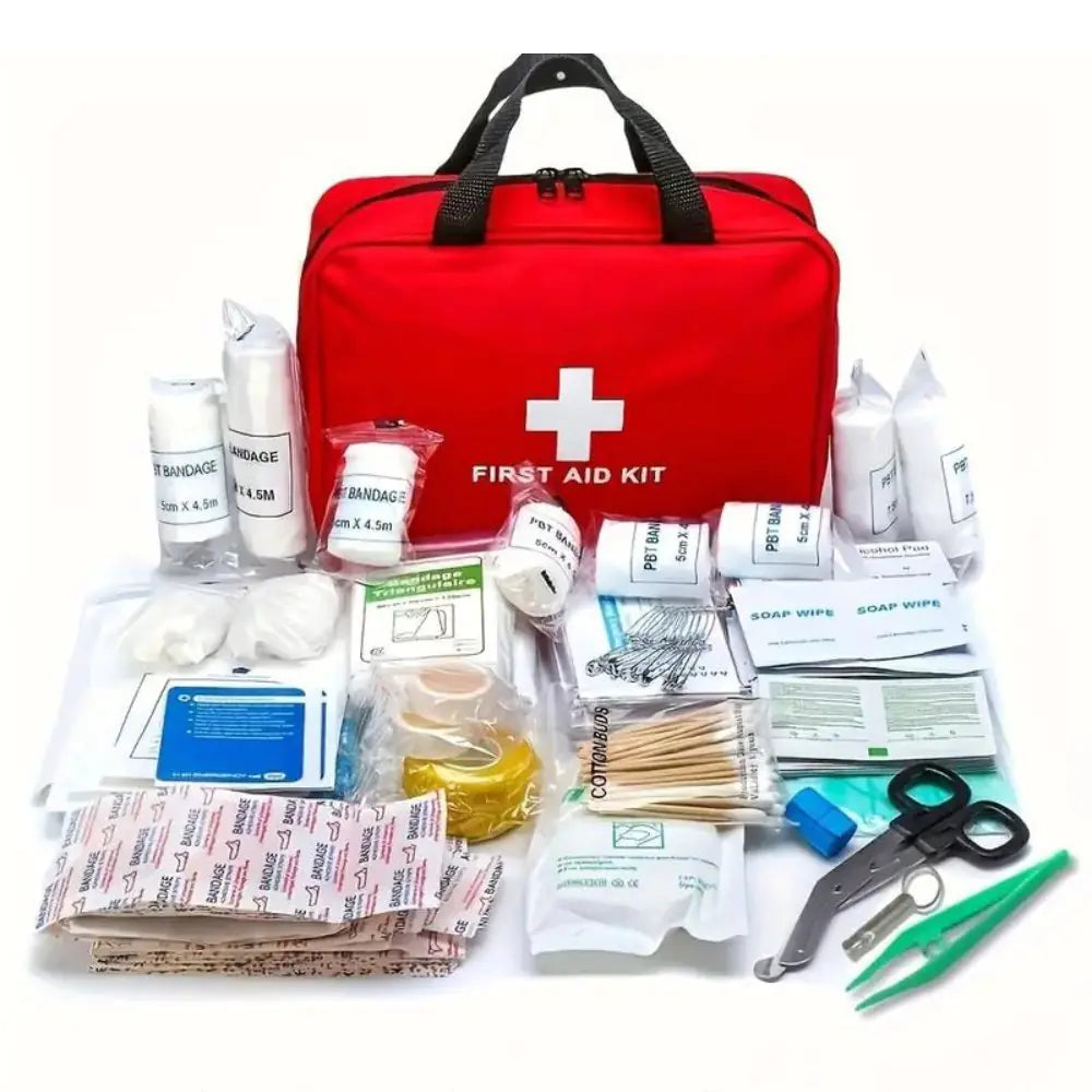 173pcs Large First Aid Kit: Portable Bag For Outdoor Hunting, Hiking, Camping And More - Including Emergency Supplies!