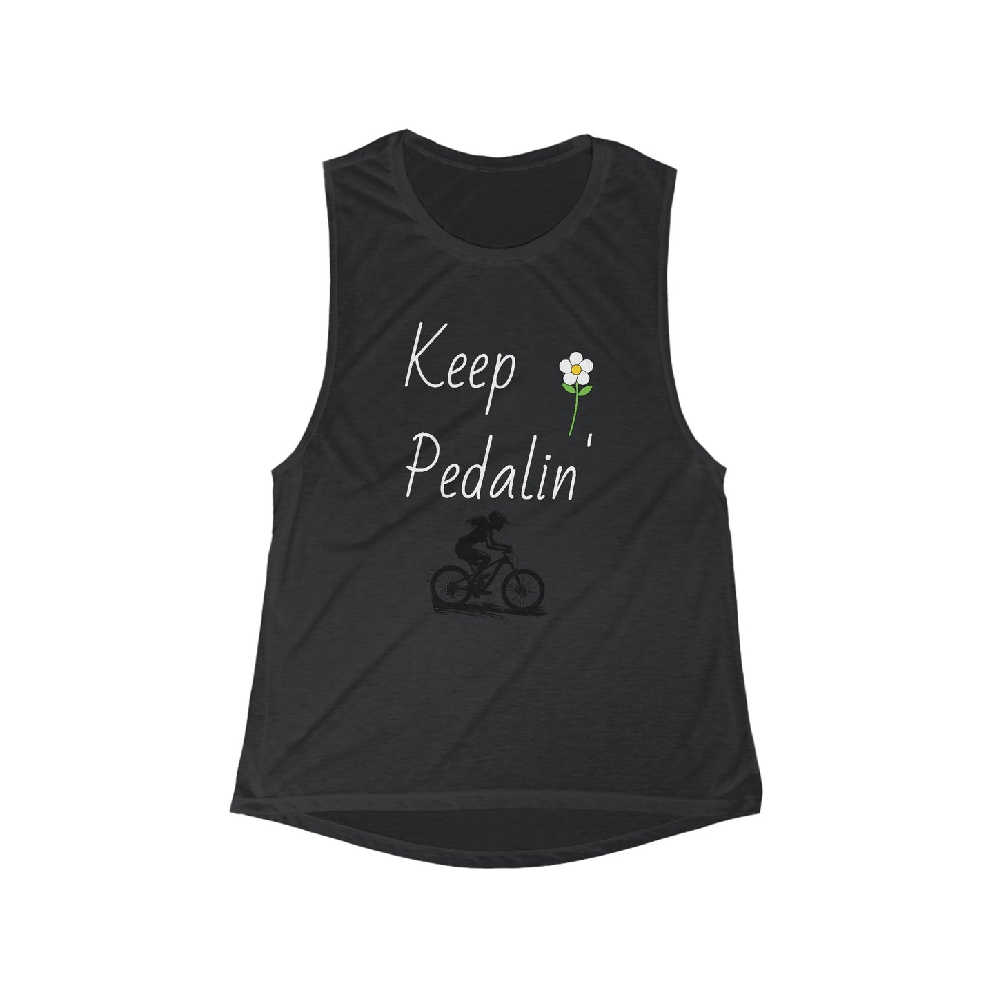 Keep Pedalin', Women's Flowy Scoop Muscle Tank, Mountain Biking, Cycling, Riding Enthusiast, Active Wear, Exercise, Motivation, Inspiration - Top That Tees