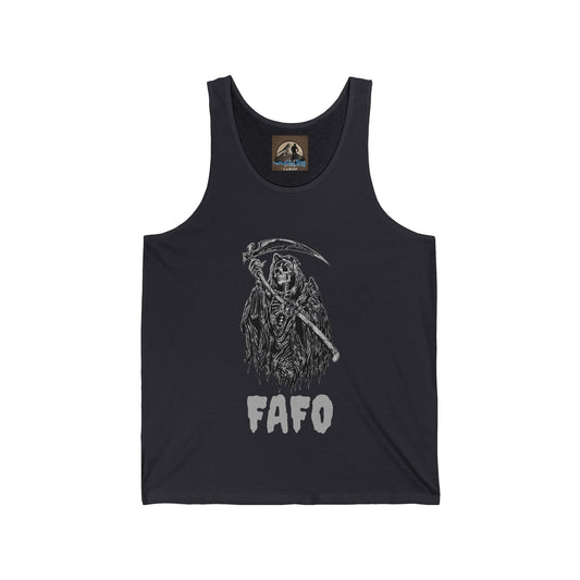 FAFO Unisex Jersey Tank Top with Grim Reaper Graphic, Soft Cotton, Light and Breathable Fabric, Retail Fit