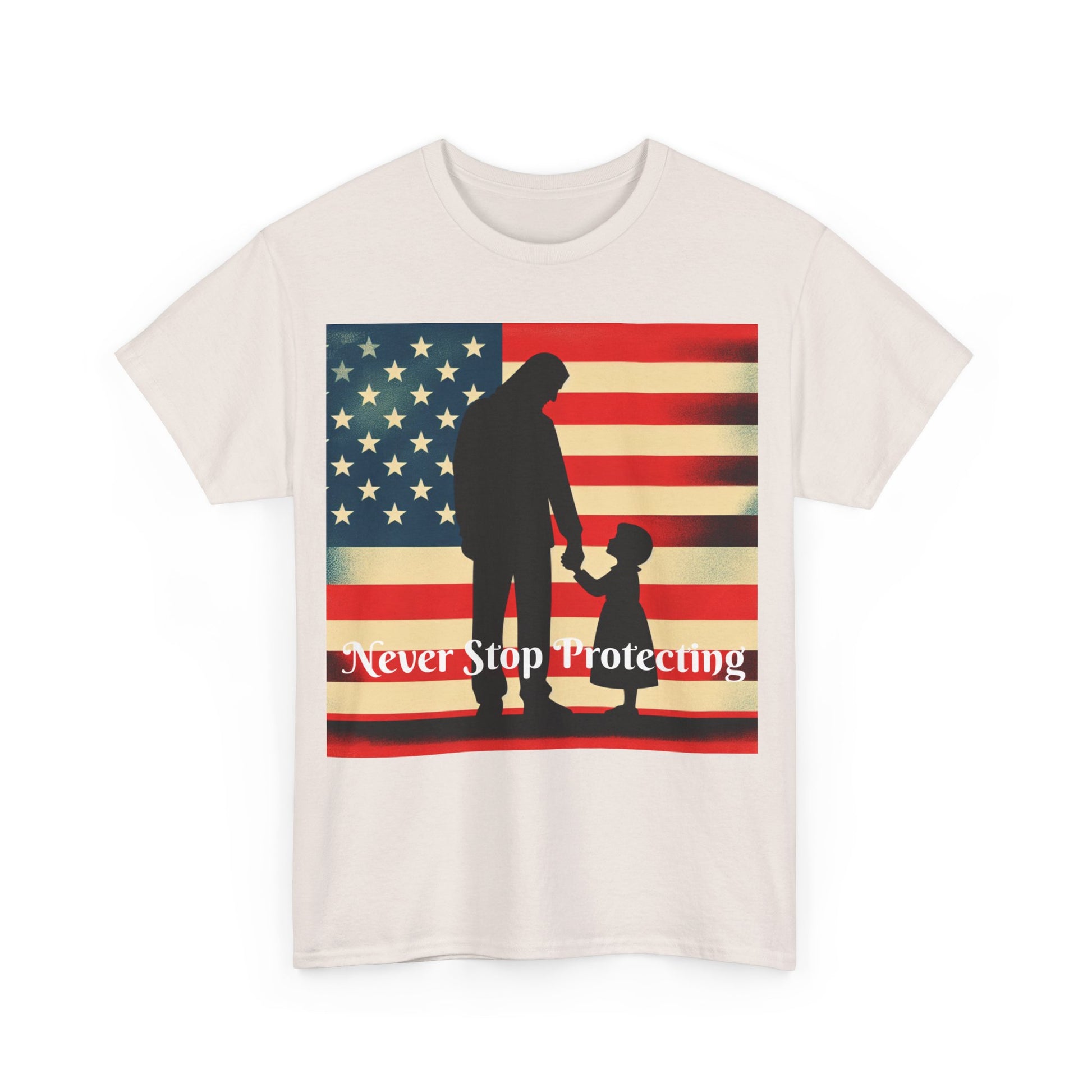 Never Stop Protecting, Patriot Dad Unisex Heavy Cotton Tee, Father's Day, American Flag, Father & Daughter, Family Graphic Tee - Top That Tees