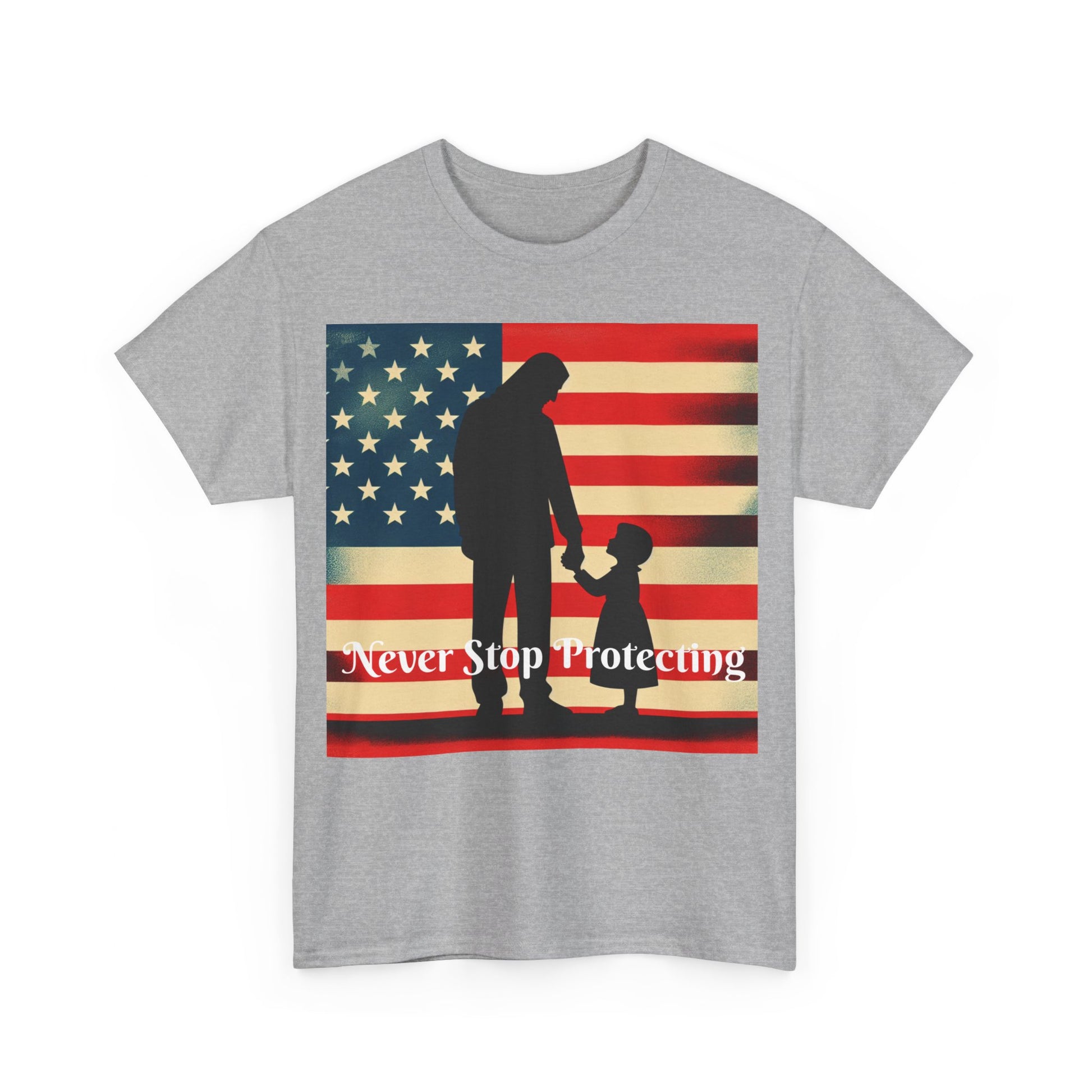 Never Stop Protecting, Patriot Dad Unisex Heavy Cotton Tee, Father's Day, American Flag, Father & Daughter, Family Graphic Tee - Top That Tees