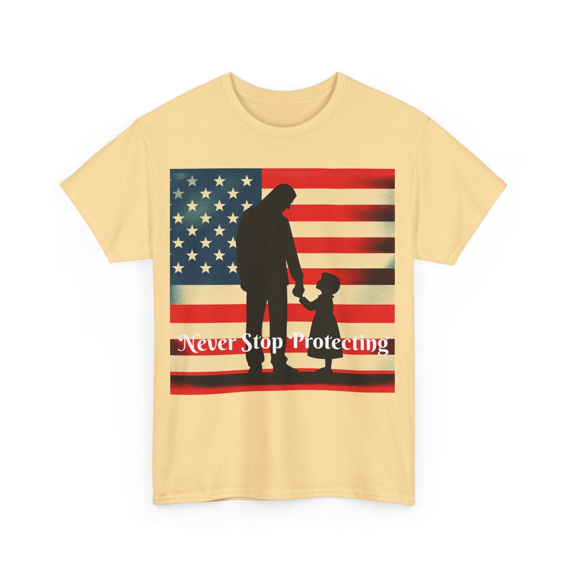 Never Stop Protecting, Patriot Dad Unisex Heavy Cotton Tee, Father's Day, American Flag, Father & Daughter, Family Graphic Tee - Top That Tees