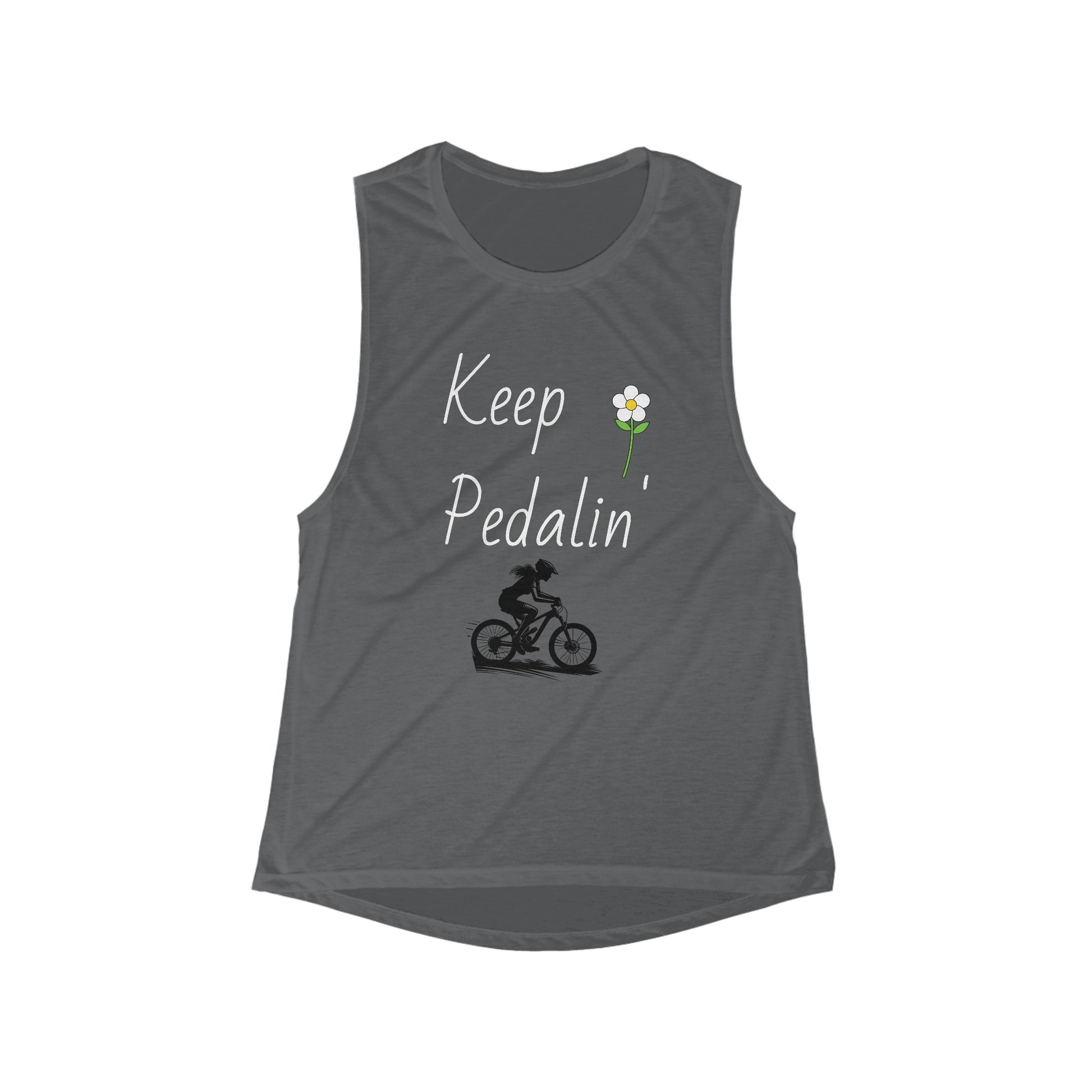 Keep Pedalin', Women's Flowy Scoop Muscle Tank, Mountain Biking, Cycling, Riding Enthusiast, Active Wear, Exercise, Motivation, Inspiration - Top That Tees