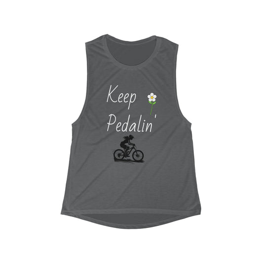 Keep Pedalin', Women's Flowy Scoop Muscle Tank, Mountain Biking, Cycling, Riding Enthusiast, Active Wear, Exercise, Motivation, Inspiration - Top That Tees