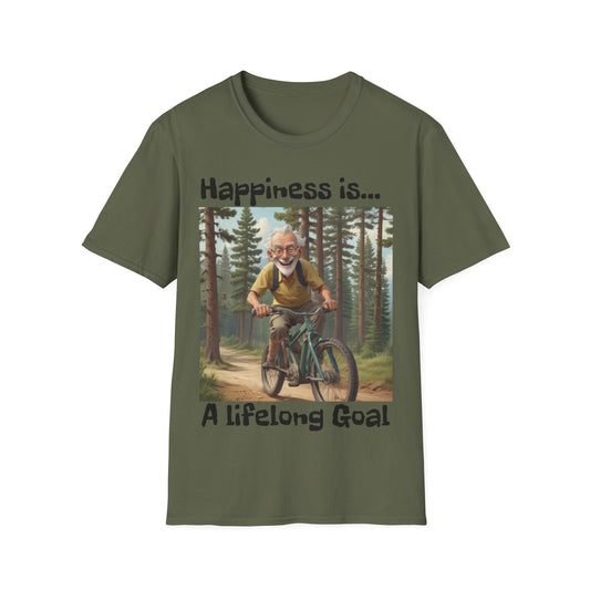 Happiness Is A Lifelong Goal Unisex Softstyle T-Shirt, Inspiration, Motivation, Riding, Goals, Active Lifestyle, Mountain Biking, MTB - Top That Tees