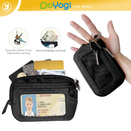 DOYOGI Mini Luxury Coin Purse Card Case Keychain,Zipper Wallet with ID Card Window Iris Wallet,Portable Wristlet Card Holder