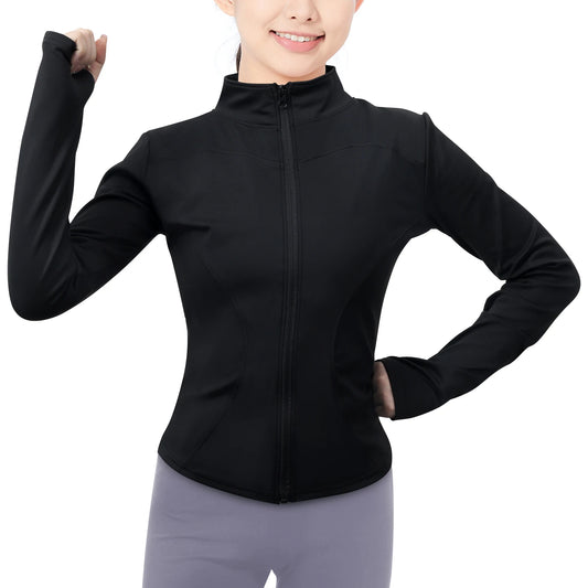 Women's Workout Jacket with Thumb Holes, Lightweight Zip Up Mock Neck Yoga Jacket, Long Sleeve Athletic Slim Fit Tops - Top That Tees