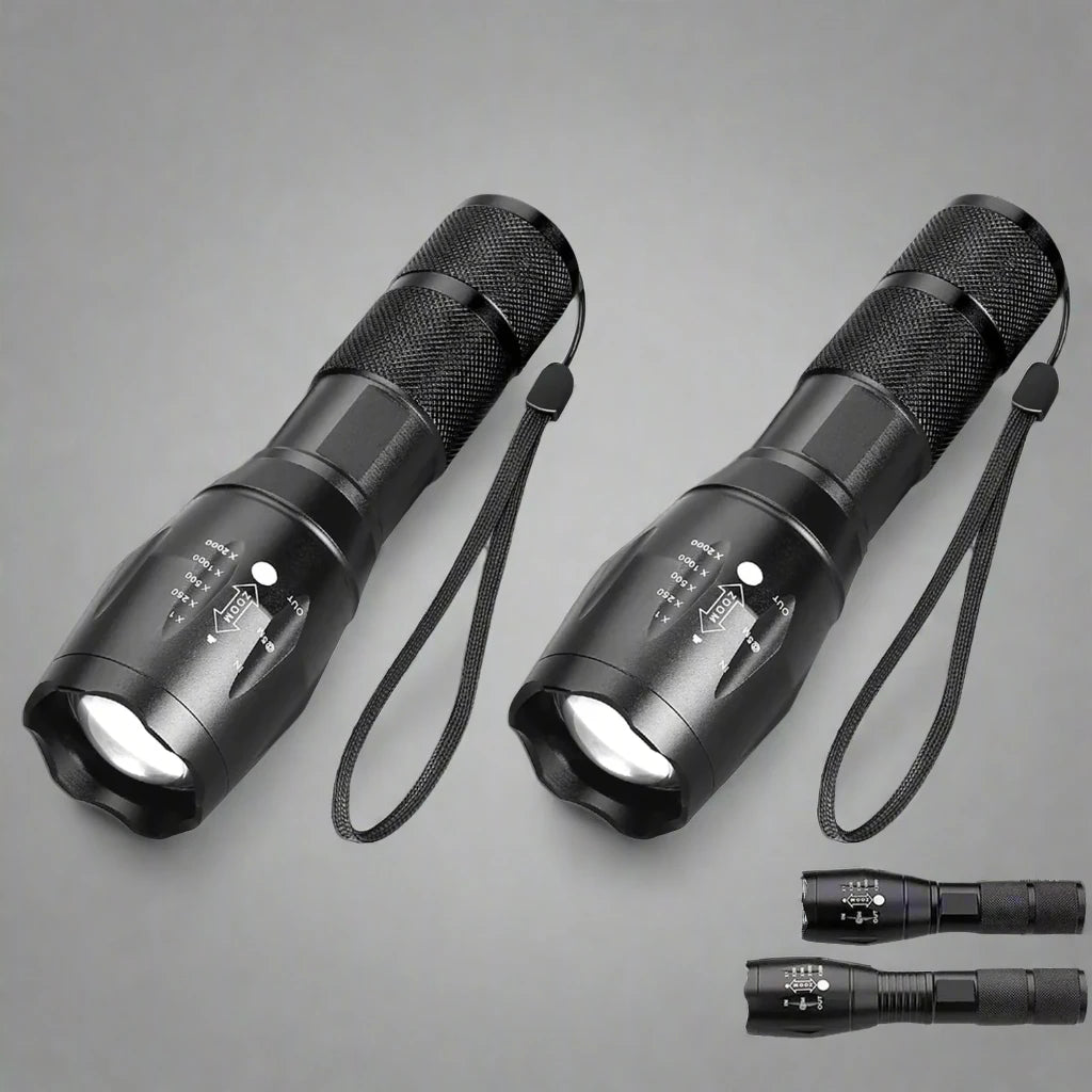 2 Pk Ultra-Bright 90000LM LED Tactical Flashlight - 5 Modes Zoomable Torch Searchlight