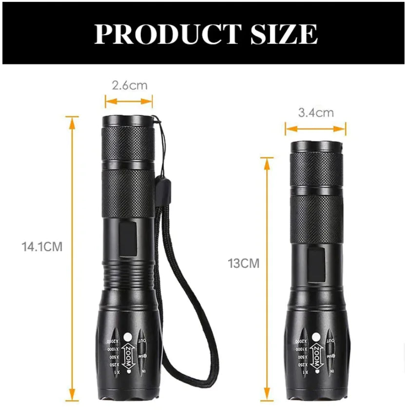 2 Pk Ultra-Bright 90000LM LED Tactical Flashlight - 5 Modes Zoomable Torch Searchlight